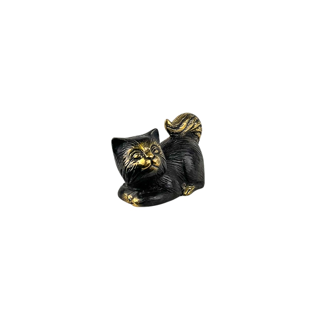 Chat Couché Bronze (5) - Noir + Or (Minimum 3 pcs)