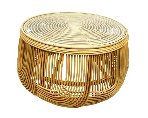 [PU093-RATTABLE44] Table Basse en Rotin - Tablier en Verre (44)