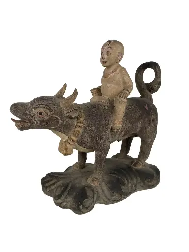 [PU165-STATUE32] Statue - Child on Bull (32)